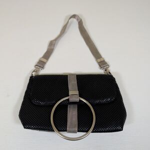 Whiting & Davis Vintage Black Metal Mesh Bag Statement Silver Ring Shoulder